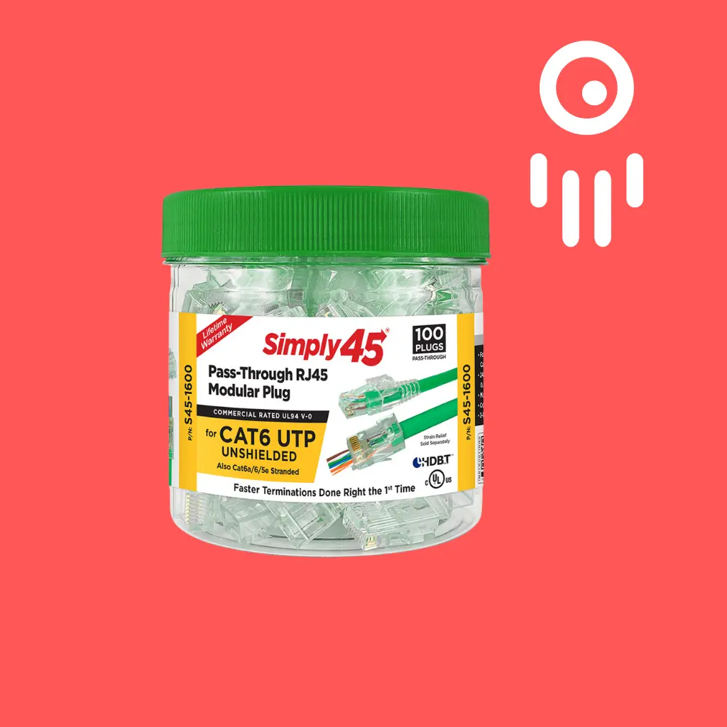 S45-1600 Cat6 Unshielded Pass-Through RJ45 Modular Plugs (100-Pack)