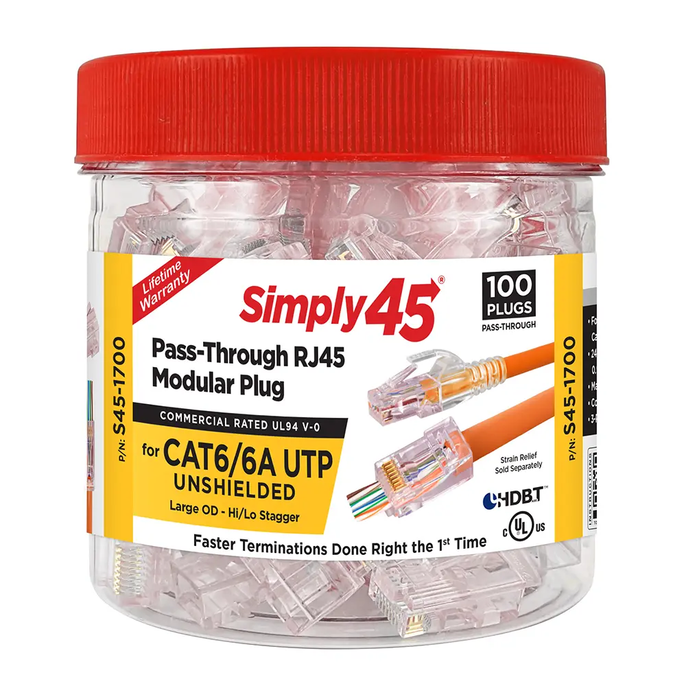 S45-1700 Cat6/6a Pass-Through RJ45 Modular Plugs – 100 pcs