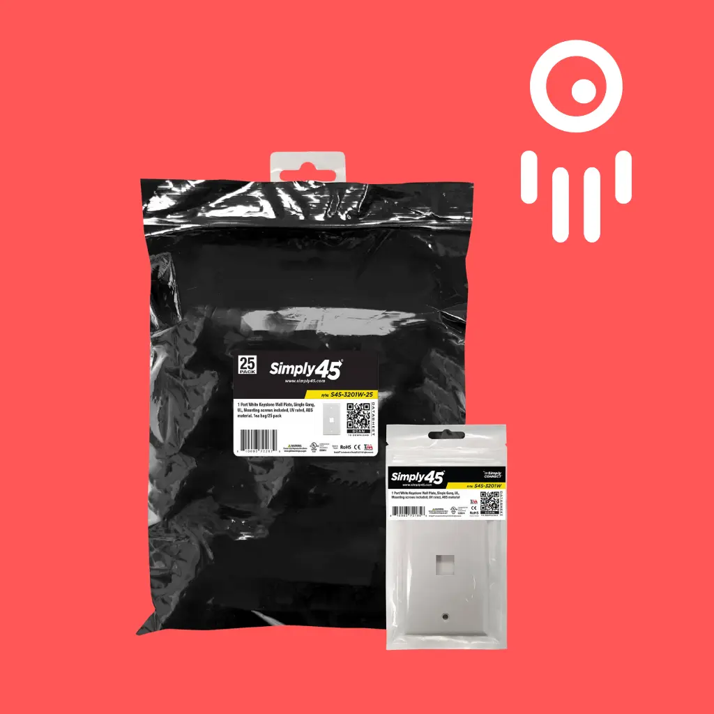 S45-3201W-25 : 25-Pack of 1-Port Keystone Wall Plates - White