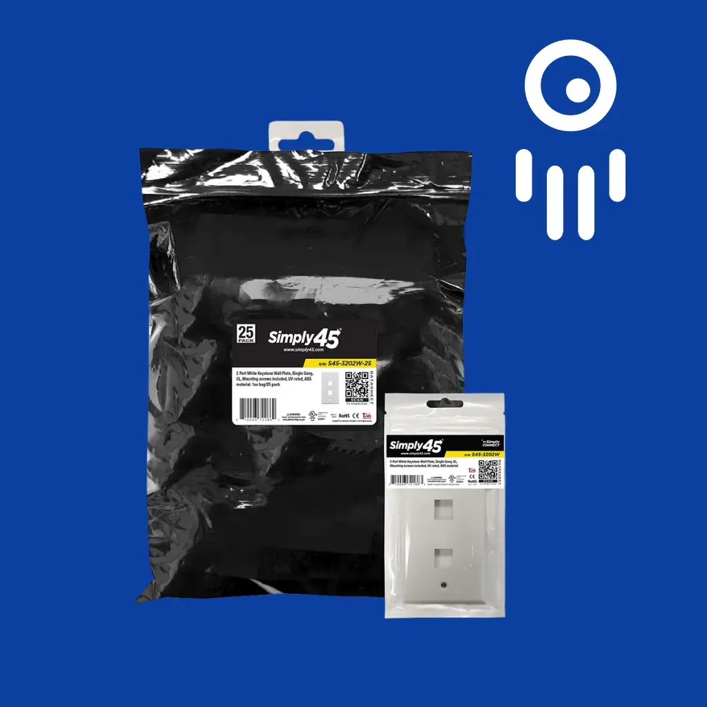 S45-3202W-25: 25-Pack of 2-Port Keystone Wall Plates (White)