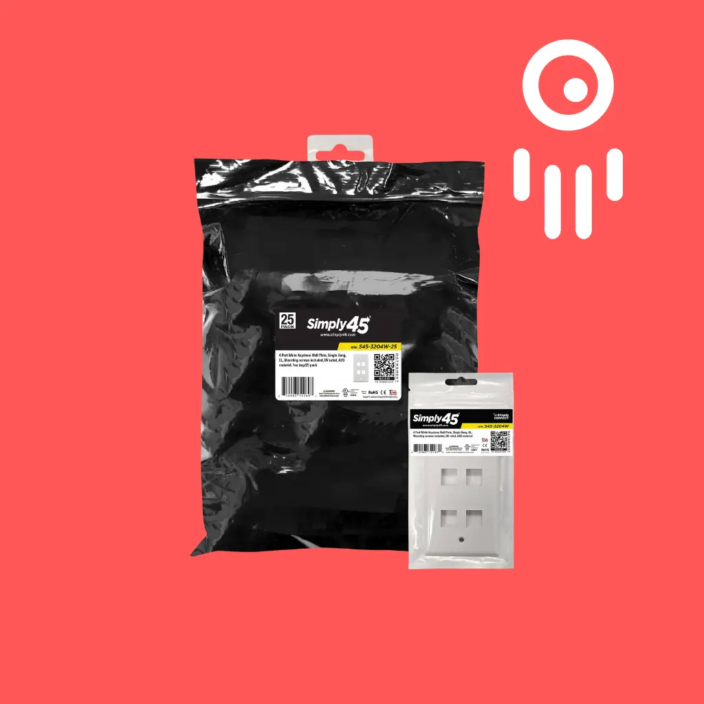 S45-3204W-25: 25-Pack of 4-Port Keystone Wall Plates (White)