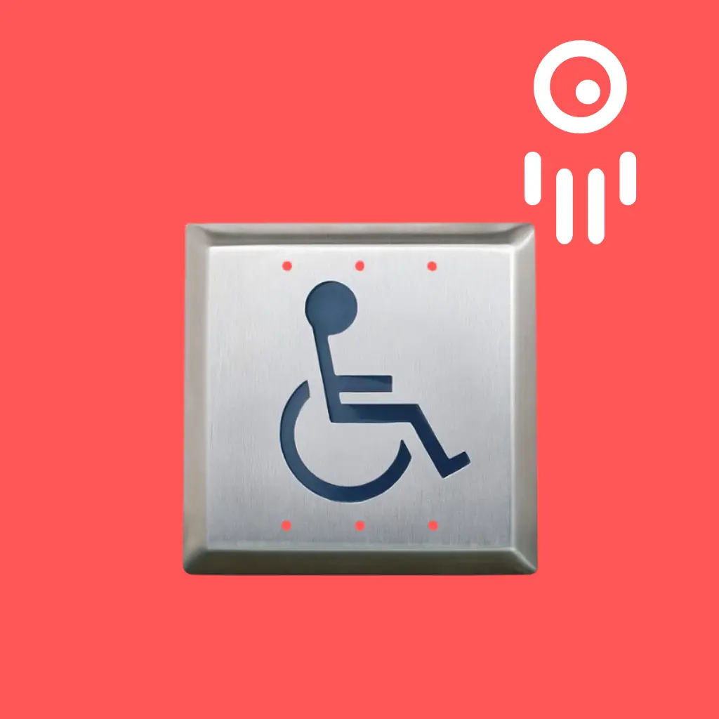 Camden CAM-CM-45/2 - 1/2" Square Push Plate Switch, Concealed Screws, 'WHEELCHAIR' Symbol, Blue