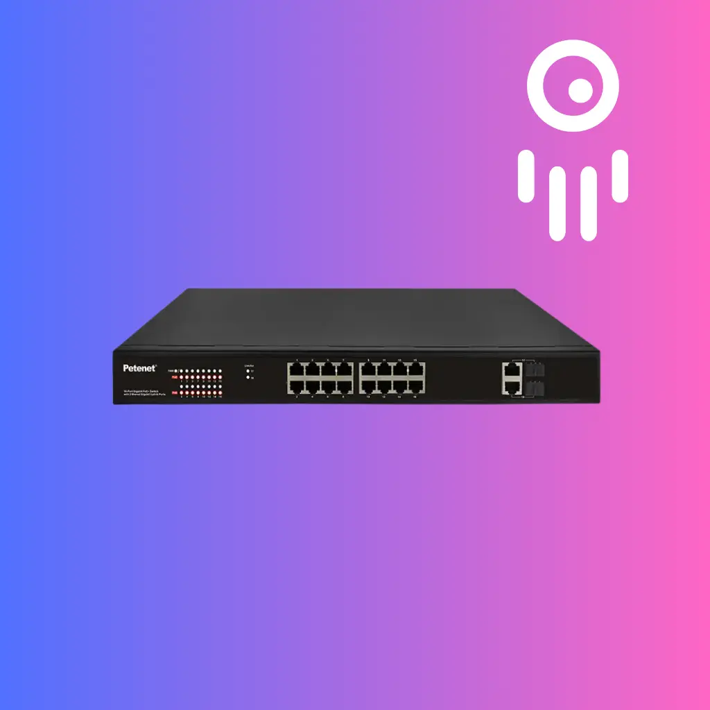 Petenet PET-S7018C-16P-250 - 16-Port Gigabit PoE+ Switch with 2 Shared Gigabit Uplink Ports 