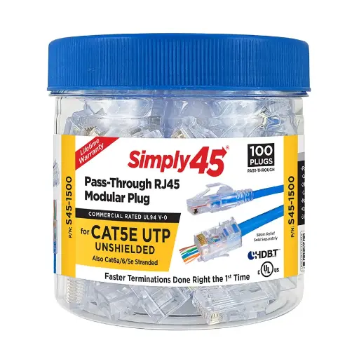 S45-1500 Cat5e Pass-Through RJ45 Modular Plugs – 100 pcs
