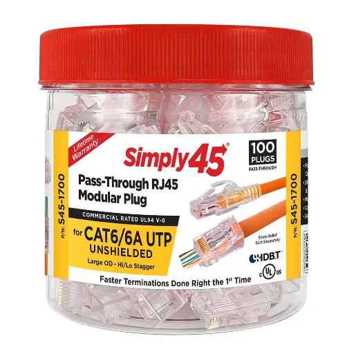 S45-1700 Cat6/6a Pass-Through RJ45 Modular Plugs – 100 pcs