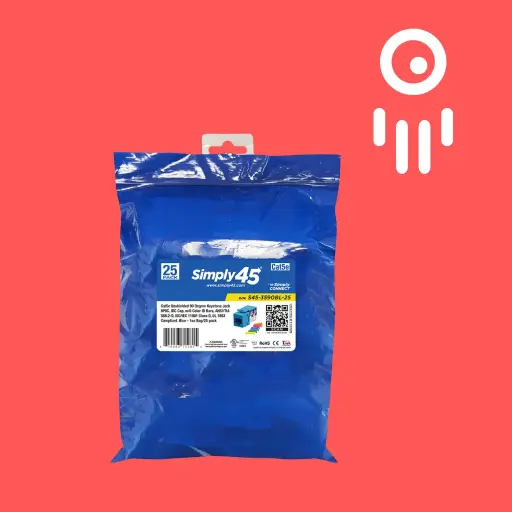 S45-3590BL-25: 25-Pack Cat5e Unshielded 90-Degree Keystone Jacks (Blue)