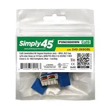 S45-3690BL-25: 25-Pack Cat6 Unshielded 90-Degree Keystone Jacks