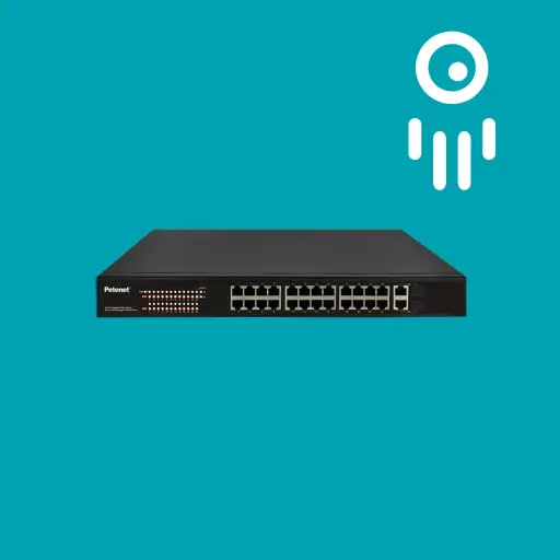 Petenet PET-S7026C-24P-370 - 24-Port Gigabit PoE+ Switch with 2 Shared Gigabit Uplink Ports