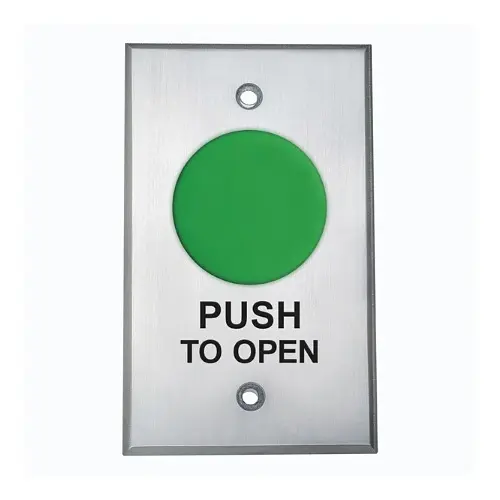 Camden CM-4000G/3 Spring Return, Normally Open, Momentary, Green Button, 'Push to Open', Black Graphics